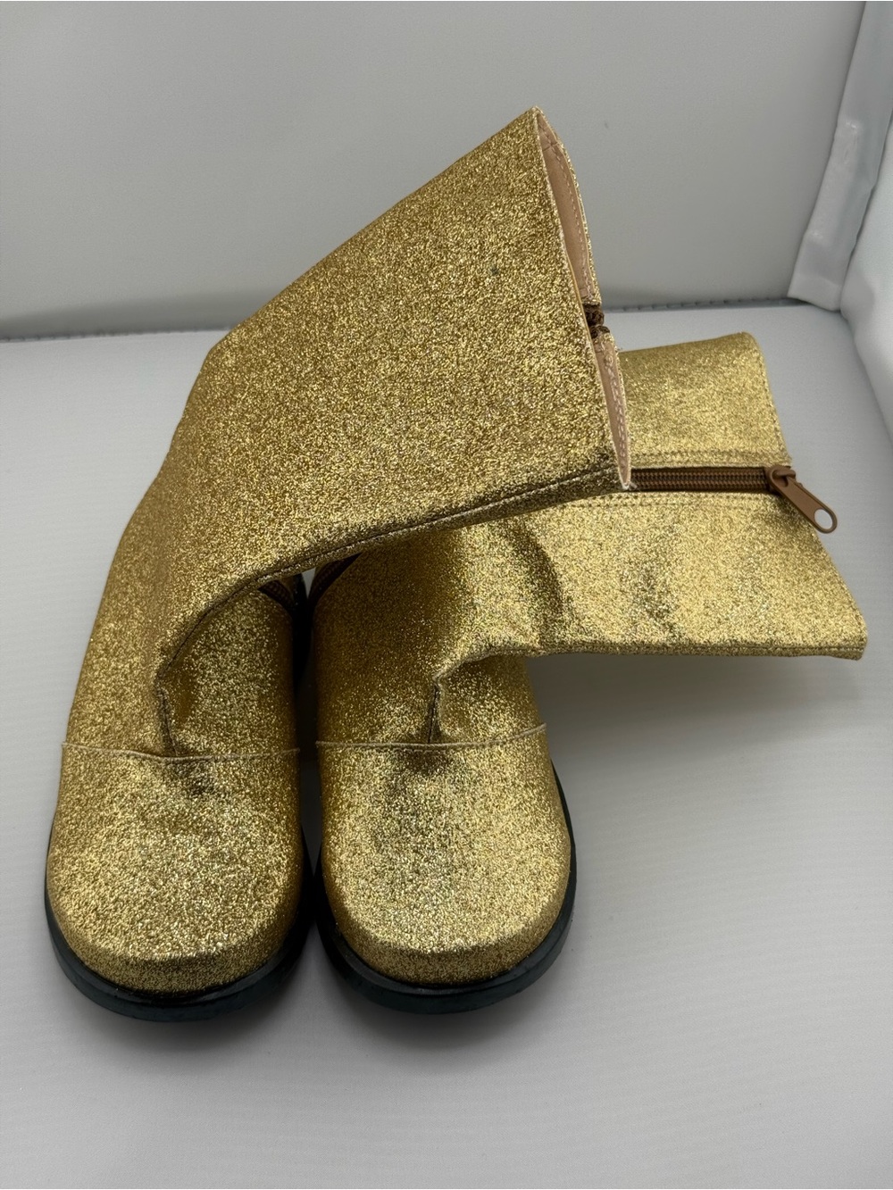 Gold Glitter Zip Boots - Metallic Sparkle